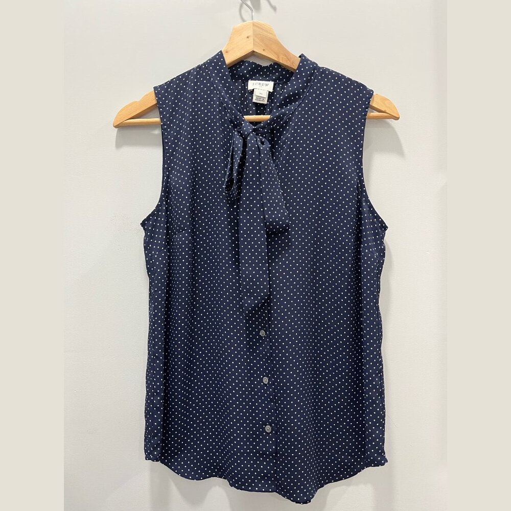 J.Crew Sz XS/Extra Small Navy Blue Polka Dot Blouse